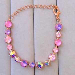 Lilac Pink-Purple Opal Ombre+ Aurora Borealis Rose Gold Crystal Tennis Bracelet